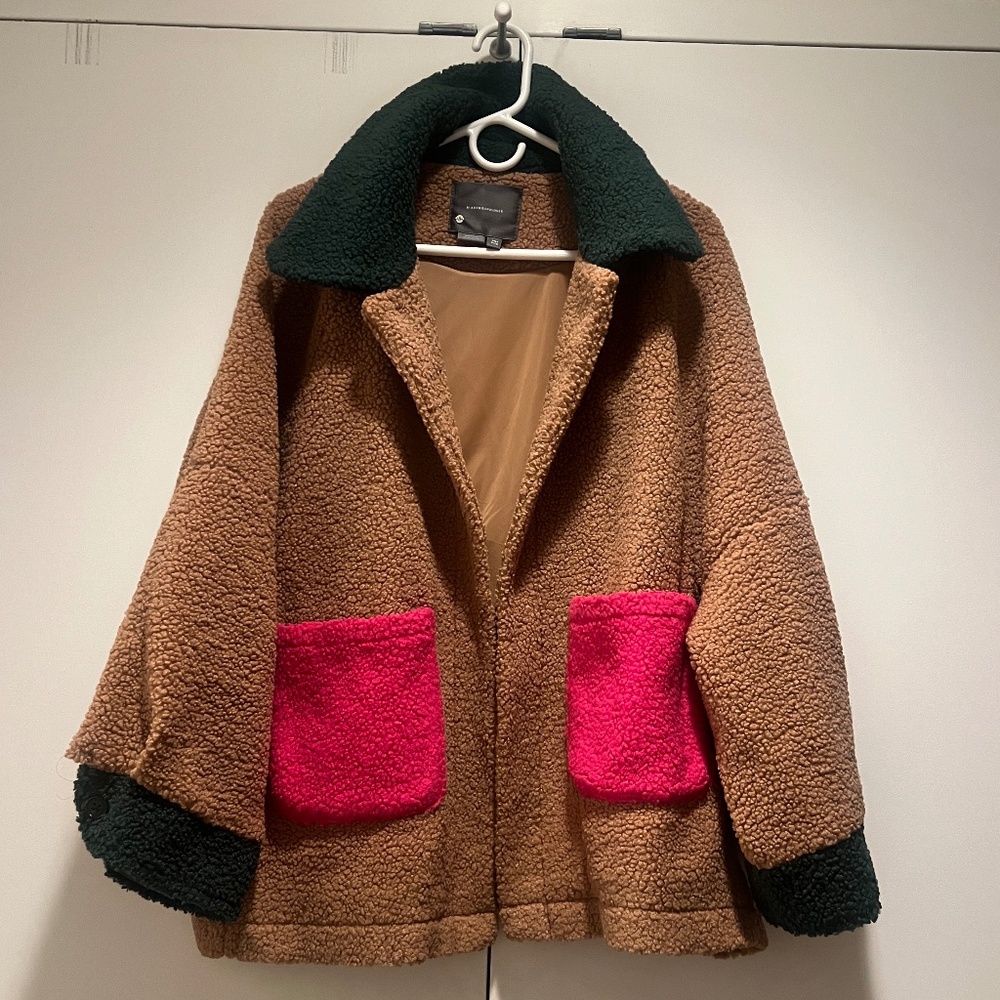 Anthropologie Colorblocked Oversized Sherpa Teddy Jacket — One Size